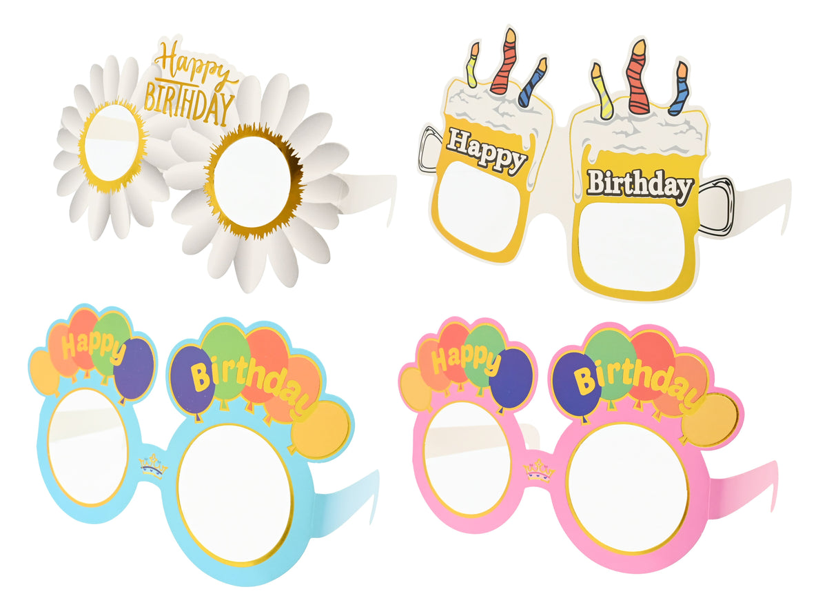 Party Glasses Happy Birthday 6 Pack 4 Assorted
