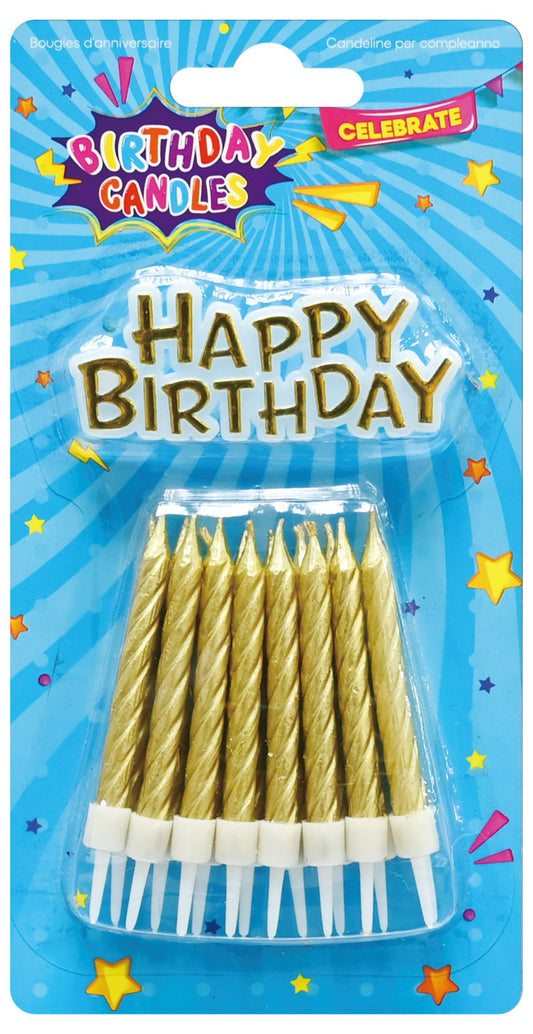 Candles + Birthday Plaque Gold 17 Piece