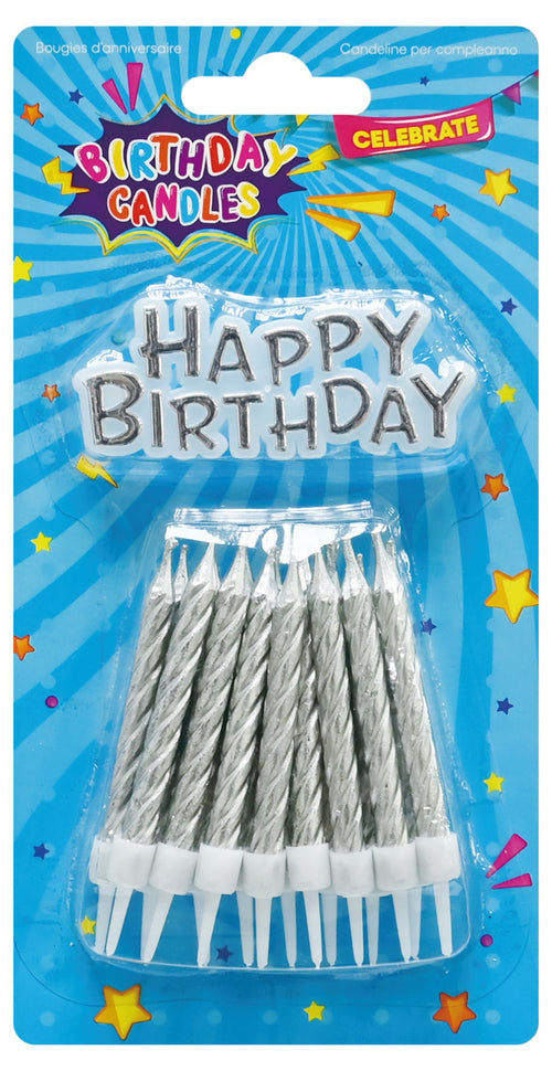 Birthday Candles & Plaque Set 17-Piece - Silver