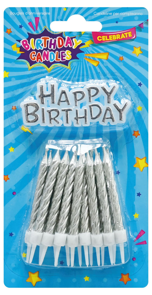 Candles + Birthday Plaque Silver 17 Piece