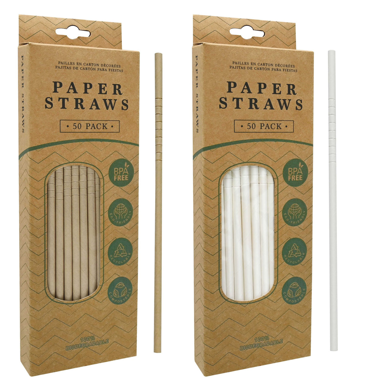 Flexible Paper Straws 50-Pack - 2 Assorted Colors