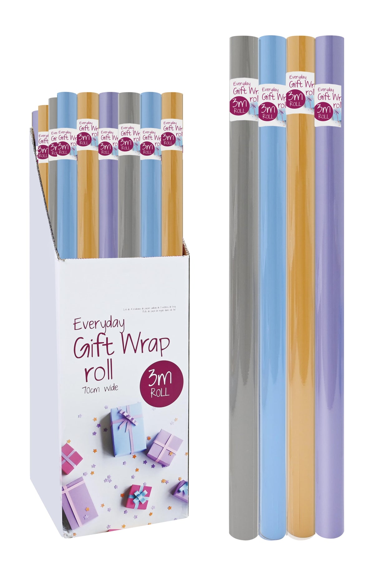 Gift Wrap Roll 70cm x 3m - 4 Assorted Colors