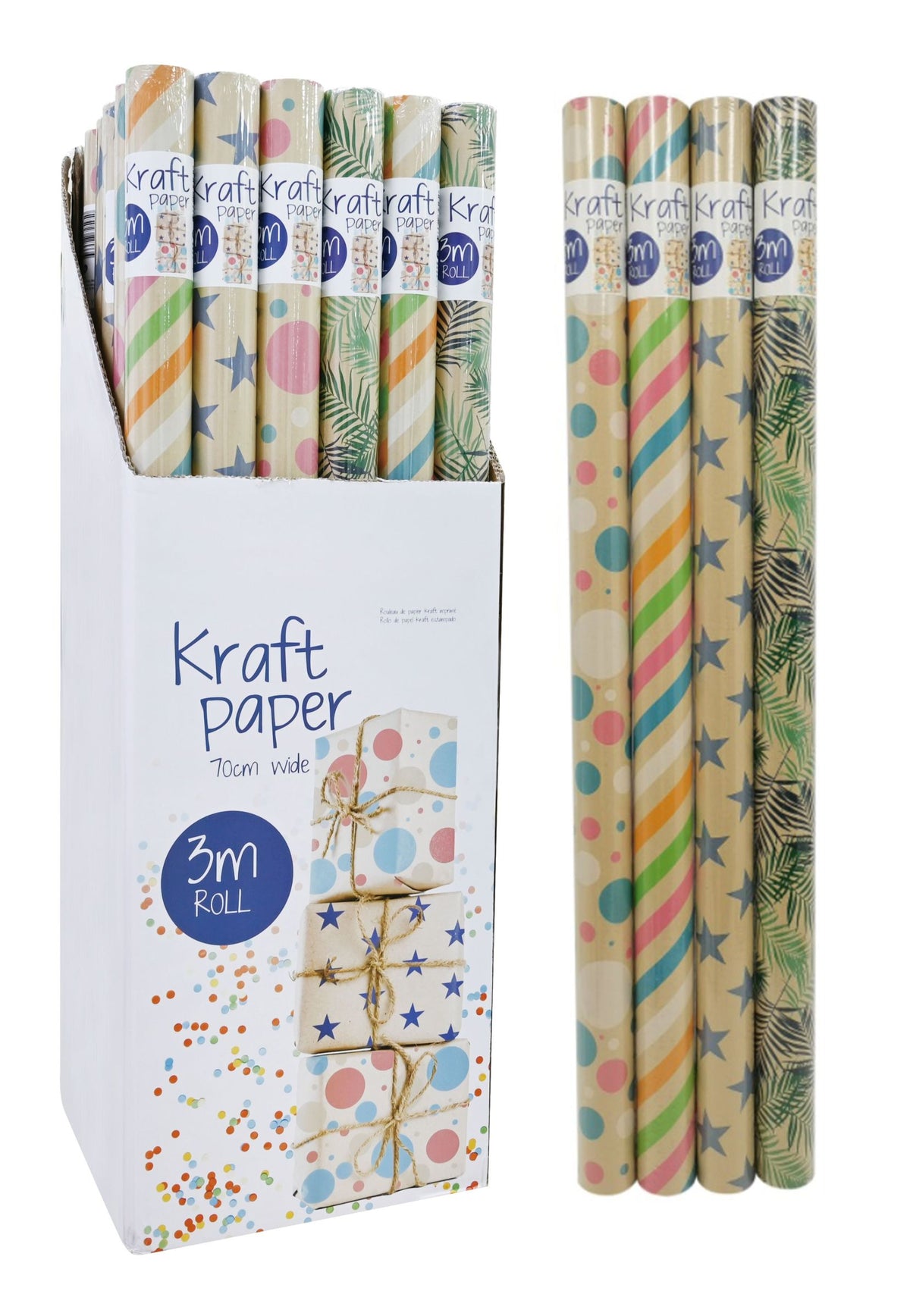 Kraft Paper Roll 70cm x 3m - 4 Printed Designs