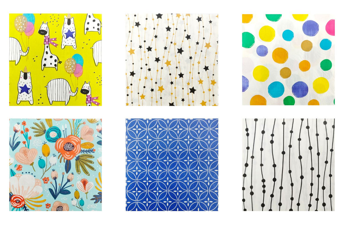 Printed Napkin 33 x 33cm 2ply 20 Pack 6asst